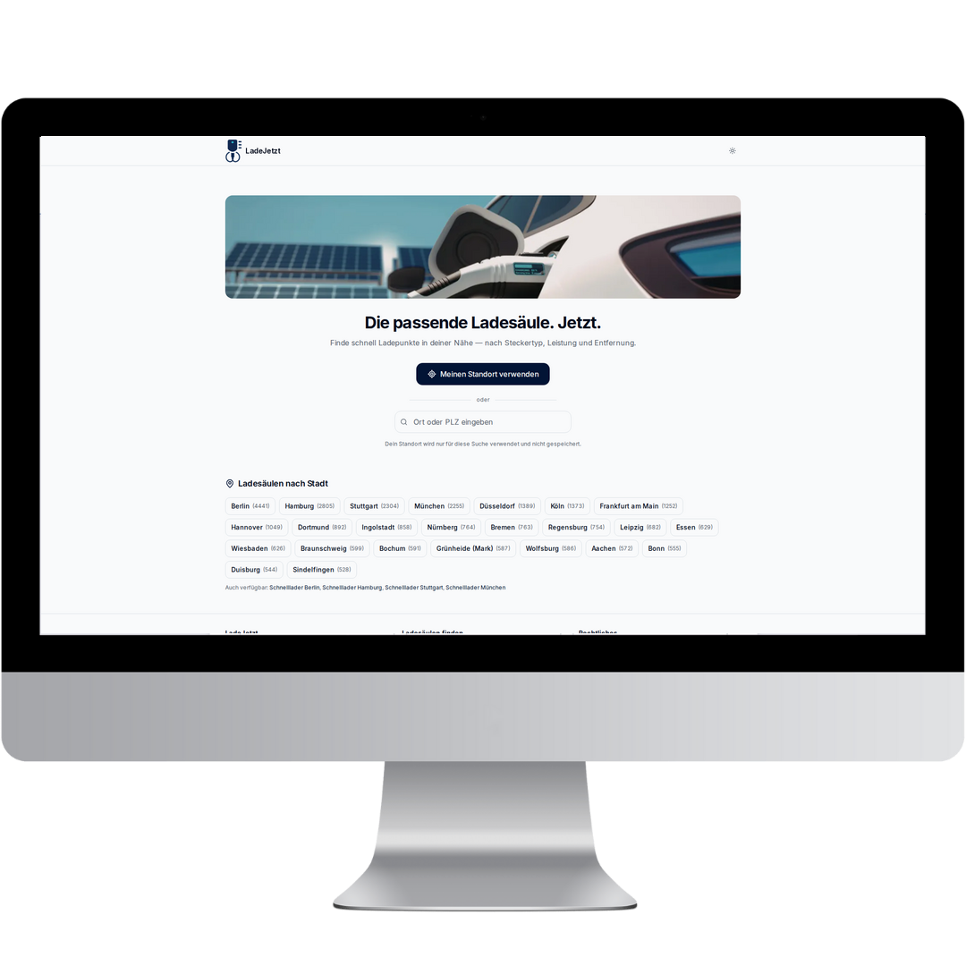 LadeJetzt – Ladesäulen-Finder für Elektroautos – Webdesign Referenz Rosenheim